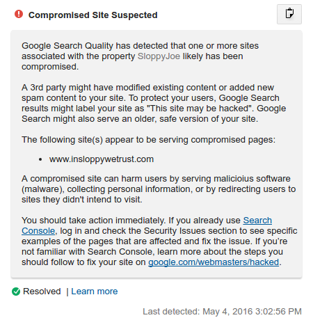 Komunikat Google Analytics