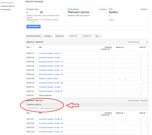 Faktura AdWords