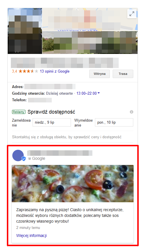 wizytówka z Google Post