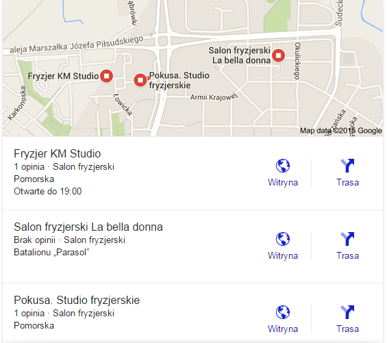 Fryzjerzy w Google Maps 