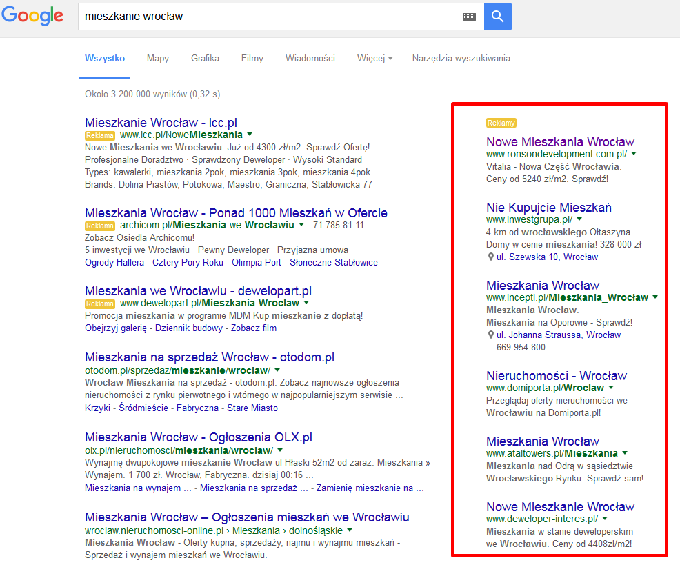 Znikają reklamy AdWords z prawej strony