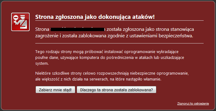 Przykład strony zgłoszonej jako dokonująca ataków