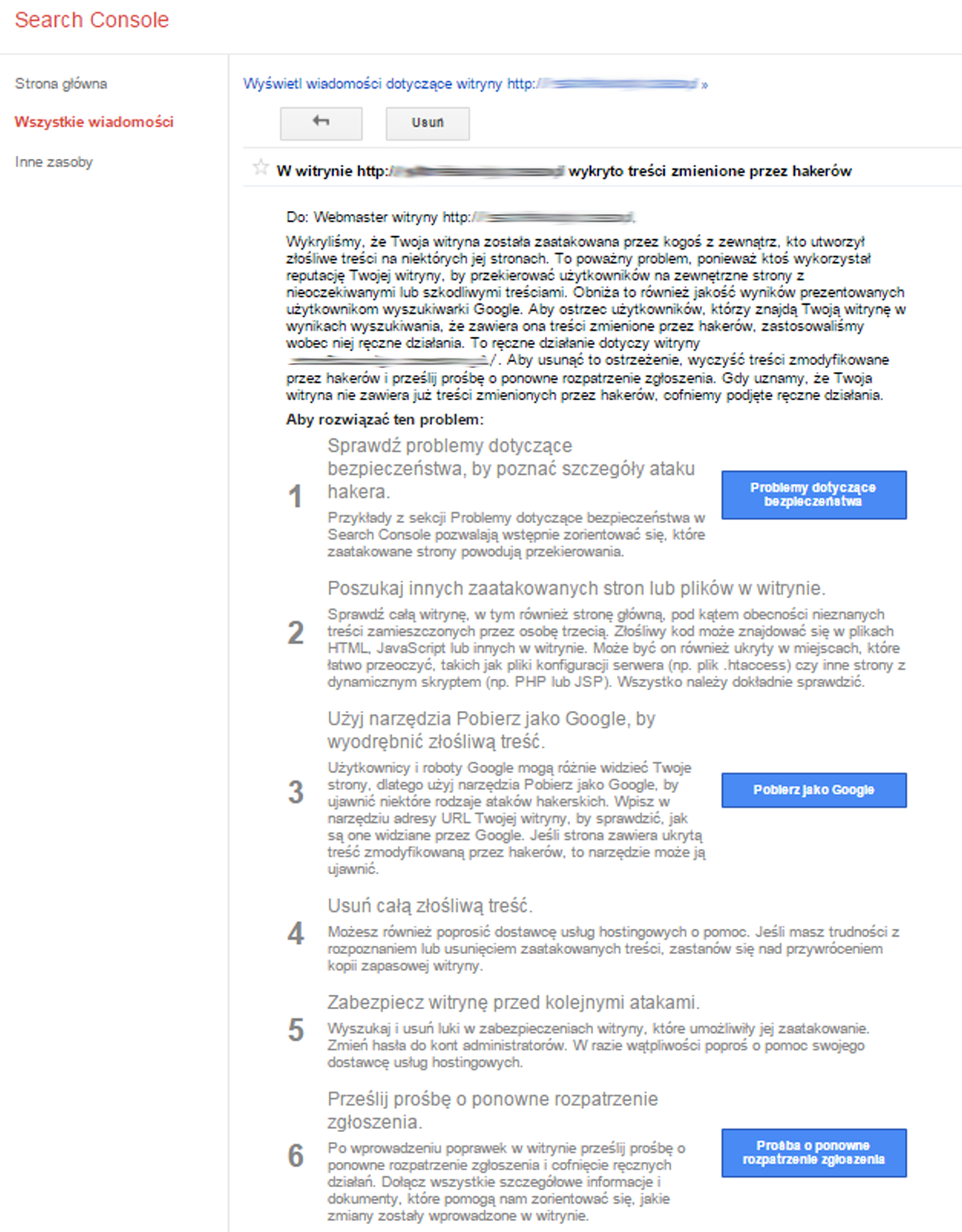 Komunikat Google Search Console