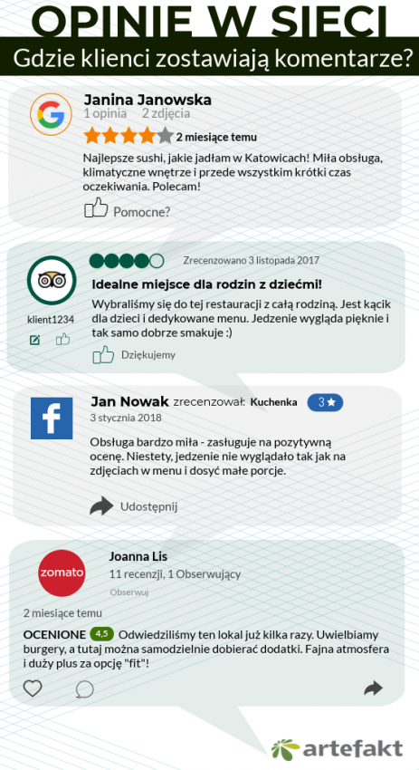 Opinie w Google, Facebook infografika