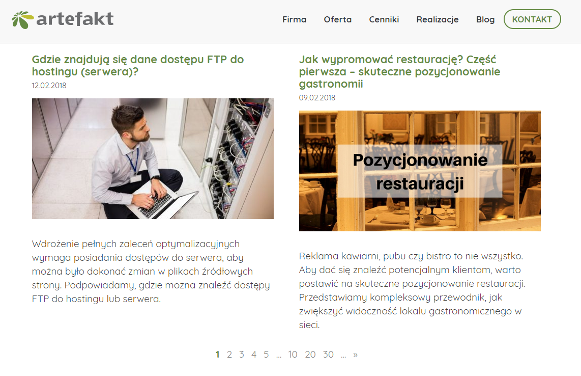 paginacja stronicowanie Artefakt