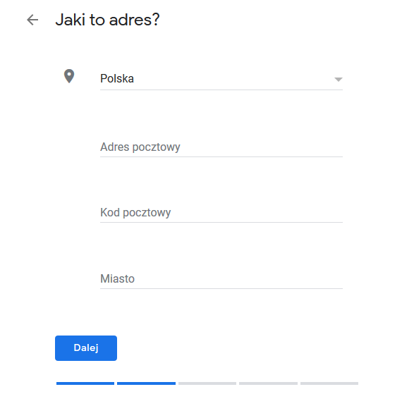 dodawanie adresu wizytówki