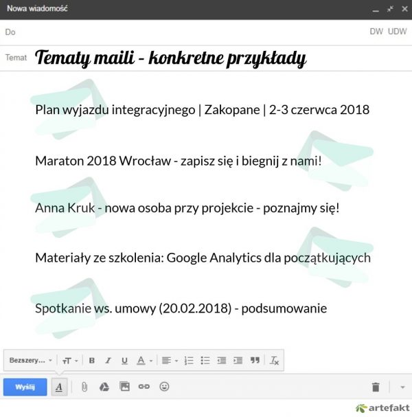 tematy maili przykłady